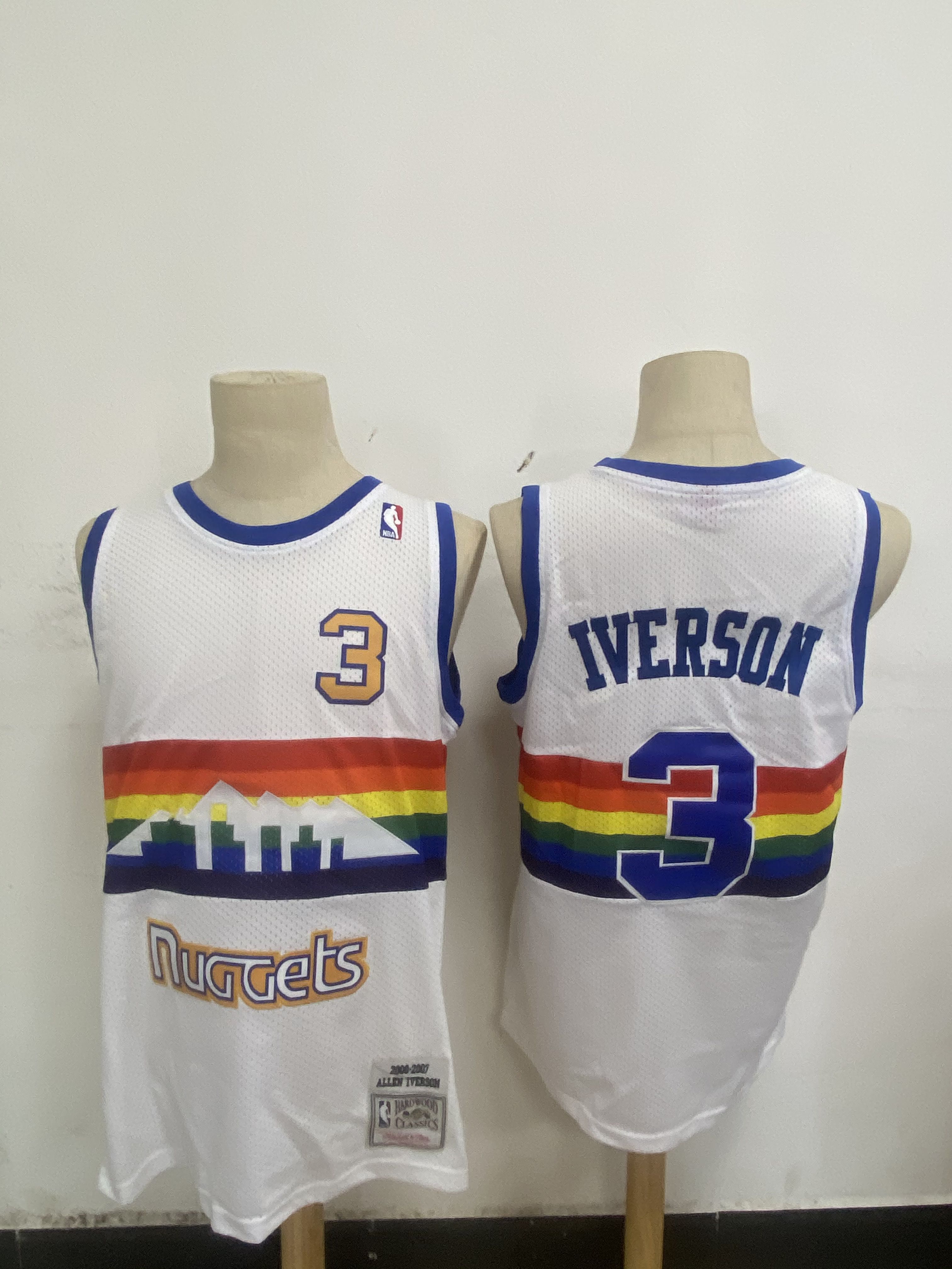 Men Denver Nuggets #3 Iverson White mesh Throwback NBA Jerseys